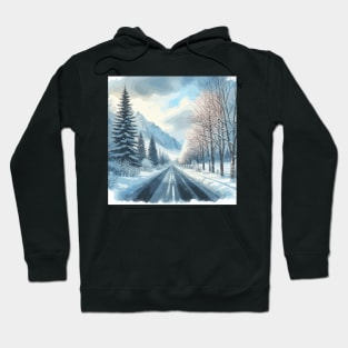 Winter Mountain Forest Road Landscape Hoodie